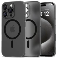 Kép 1/4 - Apple iPhone 16 Pro, Műanyag hátlap védőtok + szilikon keret, közepesen ütésálló, Magsafe töltővel kompatibilis, Magslim Magsafe, áttetsző/fekete