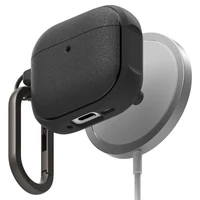 Kép 1/5 - Bluetooth fülhallgató töltőtok tartó, szilikon, vezeték nélküli töltés támogatás, Magsafe kompatibilis, karabiner, Apple AirPods 4 kompatiblis, Ringke Onyx Magnetic, fekete