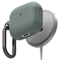 Kép 1/5 - Bluetooth fülhallgató töltőtok tartó, szilikon, vezeték nélküli töltés támogatás, Magsafe kompatibilis, karabiner, Apple AirPods 4 kompatiblis, Ringke Onyx Magnetic, zöld