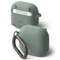 Kép 2/5 - Bluetooth fülhallgató töltőtok tartó, szilikon, vezeték nélküli töltés támogatás, Magsafe kompatibilis, karabiner, Apple AirPods 4 kompatiblis, Ringke Onyx Magnetic, zöld