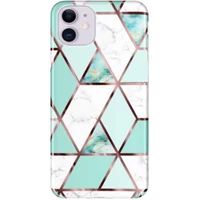 Kép 1/10 - Apple iPhone 13 Pro, Szilikon tok, sokszöges márvány minta, Wooze Geometric Marble, színes/zöld
