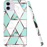Kép 2/10 - Apple iPhone 13 Pro, Szilikon tok, sokszöges márvány minta, Wooze Geometric Marble, színes/zöld