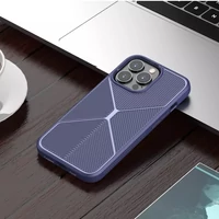 Kép 2/7 - Apple iPhone 13 Pro, Szilikon tok, közepesen ütésálló, légpárnás sarok, matt, csíkos minta, X-Line, kék