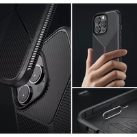 Kép 5/7 - Apple iPhone 13 Pro, Szilikon tok, közepesen ütésálló, légpárnás sarok, matt, csíkos minta, X-Line, kék