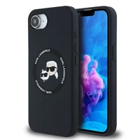 Kép 1/5 - Karl Lagerfeld Liquid Silicone K&CH Heads Apple iPhone 16e MagSafe tok, fekete
