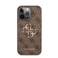 Kép 1/5 - Guess PU 4G Metal Logo Apple iPhone 13 Pro Max hátlap tok, barna