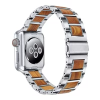 Kép 2/4 - XPRO™ Apple Watch rozsdamentes acél fa berakással szíj Ezüst / Barna Apple Watch 42mm (S1-S3) / 44mm / 45mm / 46mm / 49mm készülékhez