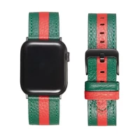 Kép 1/4 - XPRO™ Apple Watch bőr szíj Sötétzöld / Piros Apple Watch 42mm (S1-S3) / 44mm / 45mm / 46mm / 49mm készülékhez