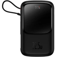 Kép 1/9 - Külső akkumulátor, 20000 mAh, 22.5W, Okostelefonhoz és TabletPC-hez, USB aljzat, USB Type-C aljzat, beépített USB Type-C kábellel, LED kijelzővel, gyorstöltés, Baseus QPOW, PPQD-I01, fekete