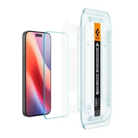 Kép 12/13 - Apple iPhone 16 Pro Max, Kijelzővédő fólia, ütésálló fólia (az íves részre is!), Tempered Glass (edzett üveg), Spigen Ez Fit, Clear, 2 db / csomag