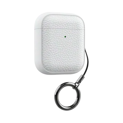 AirPods tok bőrhatású textúrával, kulcstartóval - Fehér, AirPods 1/2