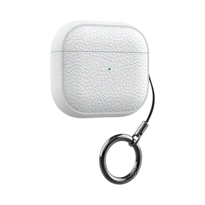 AirPods tok bőrhatású textúrával, kulcstartóval - Fehér, AirPods 4