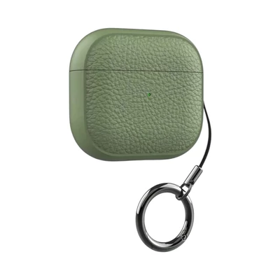 AirPods tok bőrhatású textúrával, kulcstartóval - Khaki, AirPods 4