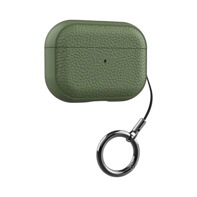AirPods tok bőrhatású textúrával, kulcstartóval - Khaki, AirPods Pro 2