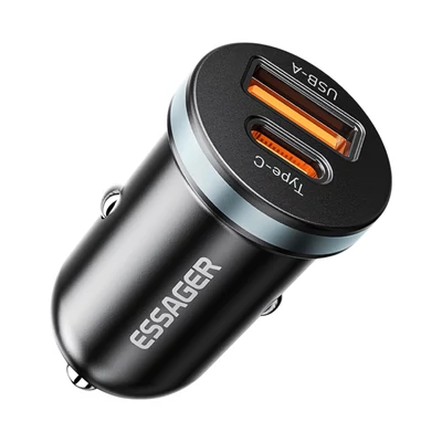 Essager 2in1 autós gyorstöltő - USB-A, USB-C, 30W, fehér