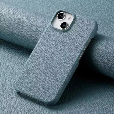 iPhone Valódi Marhabőr Tok - Világoskék, iPhone 13/14