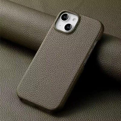 iPhone Valódi Marhabőr Tok - Olíva, iPhone 15 Pro