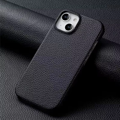 iPhone Valódi Marhabőr Tok - Fekete, iPhone 15