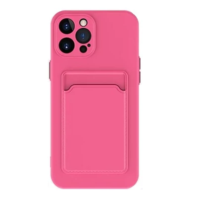 Apple iPhone 12 / 12 Pro, Szilikon tok, kártyatartóval, Wooze Card Slot, magenta