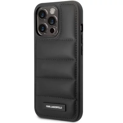Apple iPhone 14 Pro, Műanyag hátlap védőtok, bőrhatású hátlap, Karl Lagerfeld Puffy Elongated Logo, fekete
