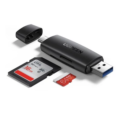 Ugreen CM304 USB-A + USB-C adapter SD + microSD kártyaolvasó, fekete