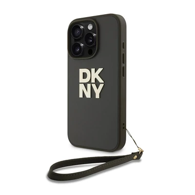 DKNY PU Leather Stack Logo iPhone 16 Pro Max tok csuklópánttal, zöld