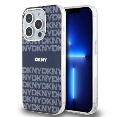 DKNY PU Leather Repeat Pattern Tonal Stripe iPhone 13 Pro Max tok, kék
