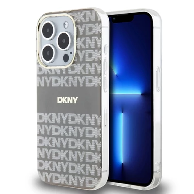 DKNY PU Leather Repeat Pattern Tonal Stripe iPhone 13 Pro Max tok, bézs