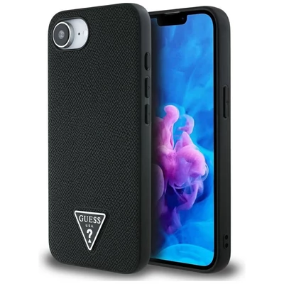 Guess Grained Triangle Apple iPhone 16e MagSafe tok, fekete