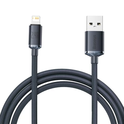 Baseus Crystal Shine USB-Lightning kábel, 2,4A, 2m, fekete