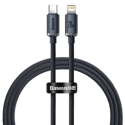Baseus Crystal USB-C-Lightning kábel, 20W, PD, 1.2m, fekete