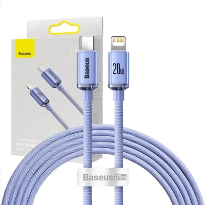 Baseus Crystal USB-C-Lightning kábel, 20W, PD, 2m, lila