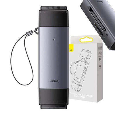 Baseus Lite Series SD/TF memóriakártya olvasó, USB-A + USB-C, szürke