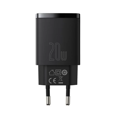 Baseus Compact gyorstöltő adapter 20W USB-C + USB-A, fekete