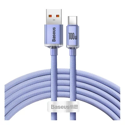 Baseus Crystal Shine USB / USB-C töltő- és adatkábel, 100W, 2m, ibolya