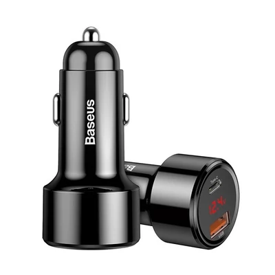 Baseus Magic autós szivargyújtó töltő, USB-A + USB-C QC 4.0 PD, 45W, fekete