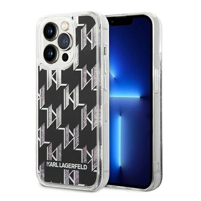 Karl Lagerfeld Liquid Glitter Monogram Apple iPhone 14 Pro hátlap tok, fekete