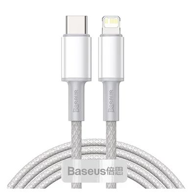 Baseus USB-C / Lightning töltő- és adatkábel, nagy sűrűségű fonott, 20 W, PD, 2 m, fehér