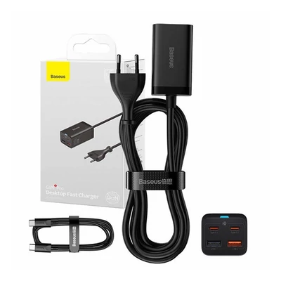 Baseus GaN3 Pro gyorstöltő 2x USB-AUSB-C, 2x USB-A, 65W, fekete