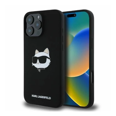 Karl Lagerfeld  Silicone Choupette Head Print Apple iPhone 16 Pro Max Magsafe kompatibilis hátlap tok, fekete