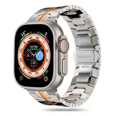  Tech-Protect STAINLESS LINE rozsdamentes acél óraszíj Titán / Narancs, Apple Watch 42mm (S1-S3) / 44mm / 45mm / 46mm / 49mm készülékhez